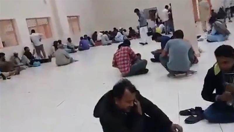 Scores of Rohingya Muslims sit on the floor of the Shumaisi detention centre in Jeddah, as Saudi authorities prepare to deport the men to Bangladesh. Photo: Aljazeera