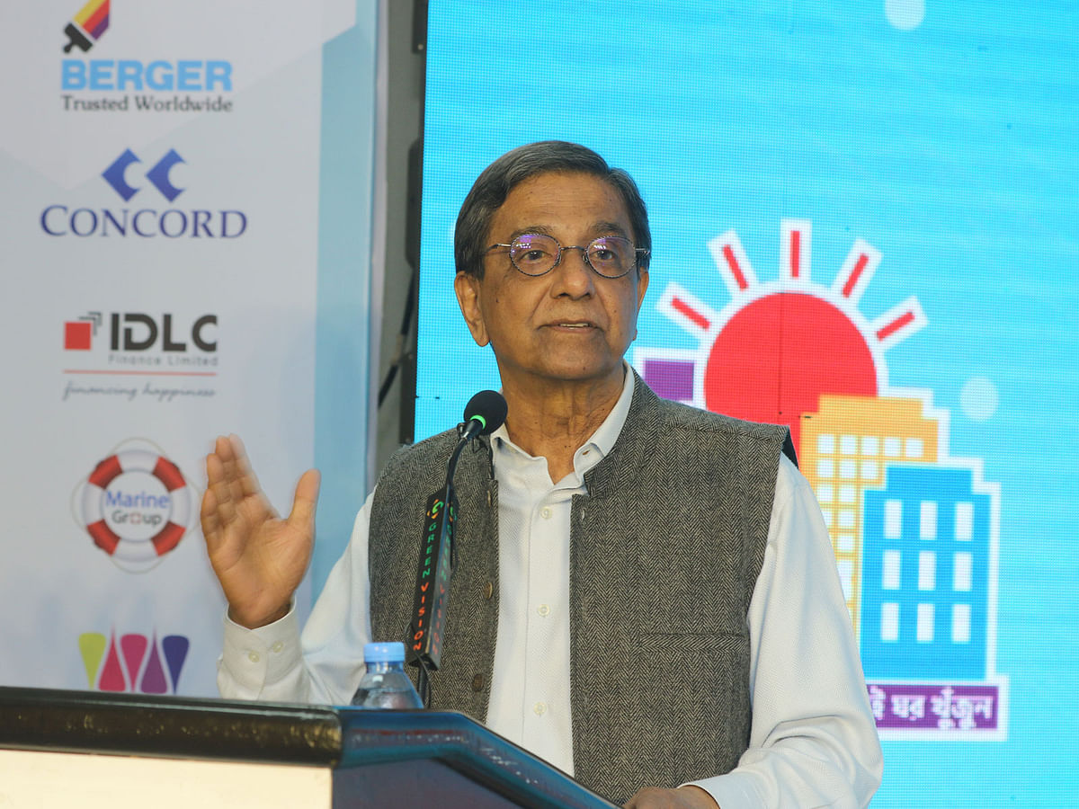 Prothom Alo editor Matiur Rahman speaks at the inaugural programme of BERGER Abashon Mela, first ever online housing fair, in Panpacific Sonargaon hotel in Dhaka on Tuesday. Photo: Prothom Alo