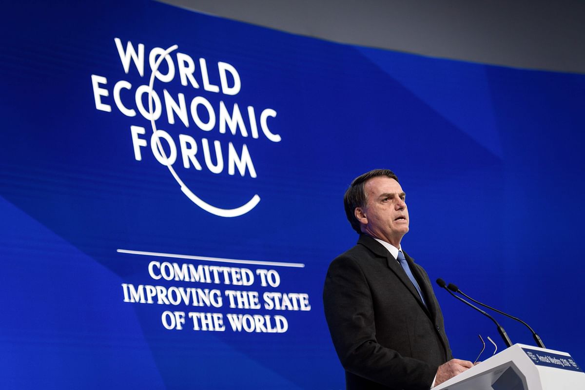 Brazilian president Jair Bolsonaro speaks during a keynote address to the World Economic Forum (WEF) annual meeting on 22 January 2019 in Davos, eastern Switzerland. Photo: AFP