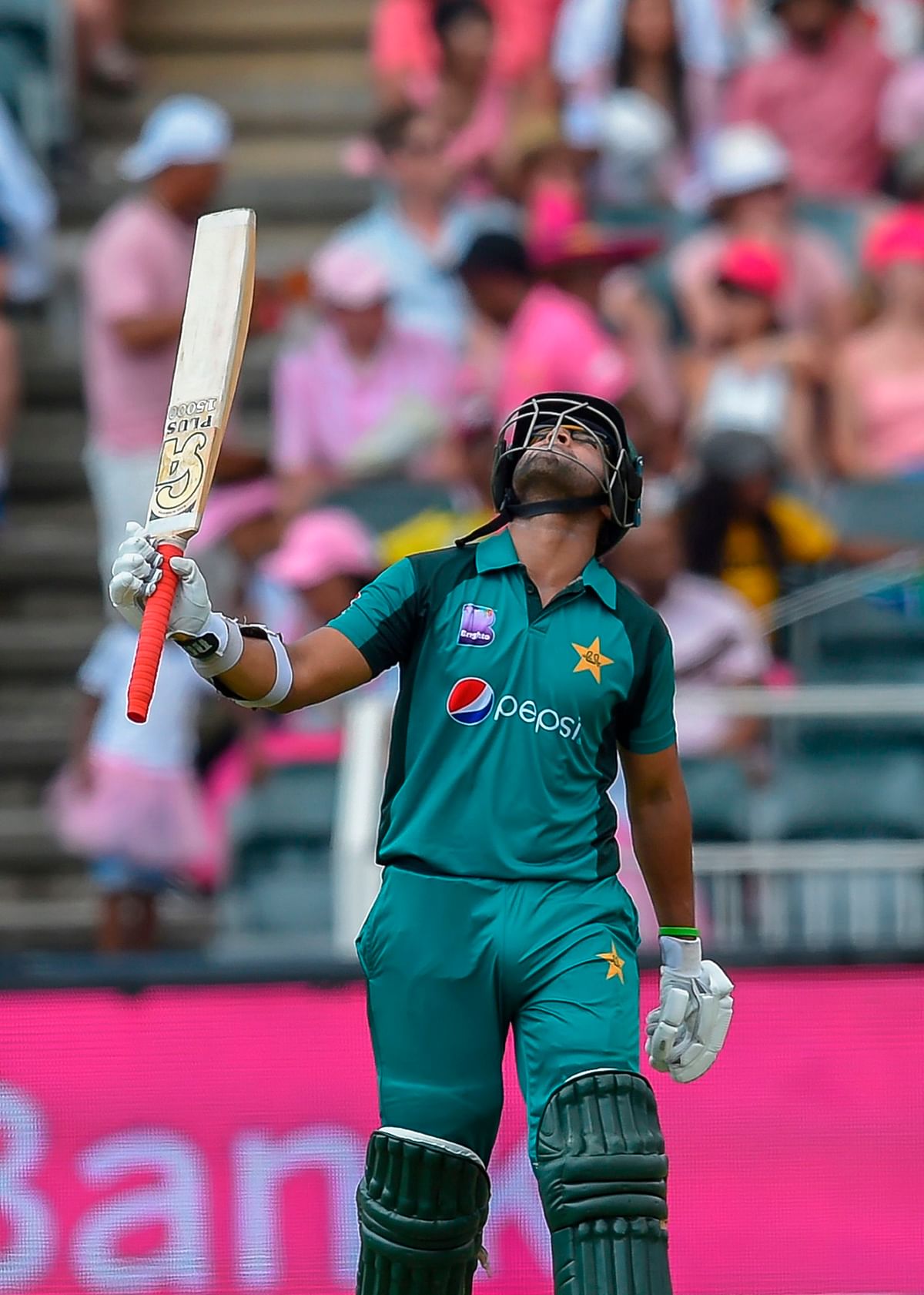 Pakistan`s Imam-ul-Haq celebrates scoring a half-century (50 runs) during the 4th one-day international (ODI) cricket match between South Africa and Pakistan at the Wanderers Cricket Stadium in Johannesburg on 27 January 2019. -- AFP