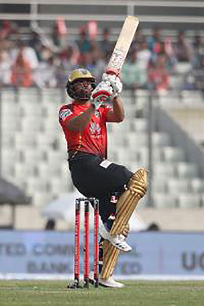 Comilla Victorians batsman Tamim Iqbal plays a shot. Photo: Prothom Alo