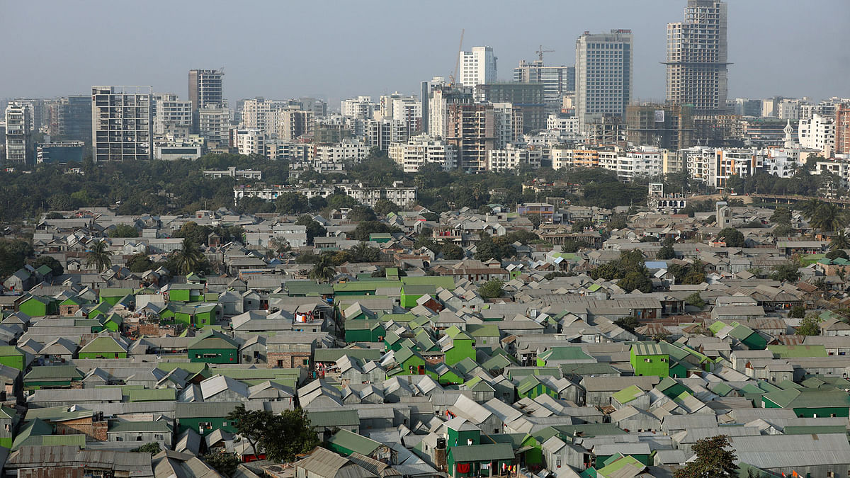 Arial view of the Korail slum in Dhaka, Bangladesh on 31 January 2019. Photo: Reuters