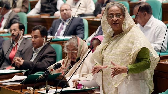 Prime minister Sheikh Hasina speaks at a question-answer session in parliament on Wednesday. Photo: PID