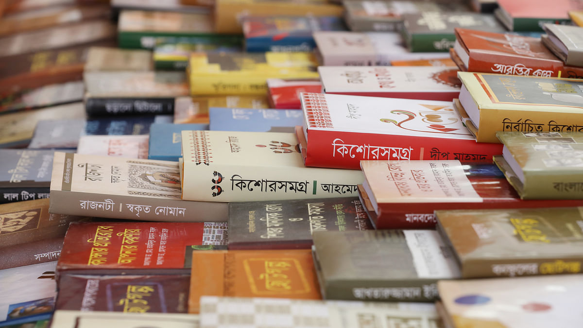 The photo shows books arranged in stall at the Amar Ekushey Book Fair-2019 at Suhrawardi Udyan, Dhaka on 6 February. Photo: Abdus Salam