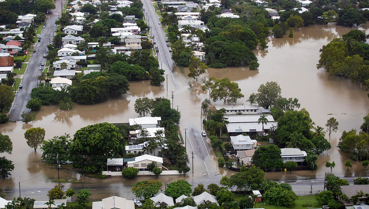 An aerial view shows flood waters in the suburb of Hyde Park, Townsville. Photo: Reuters
