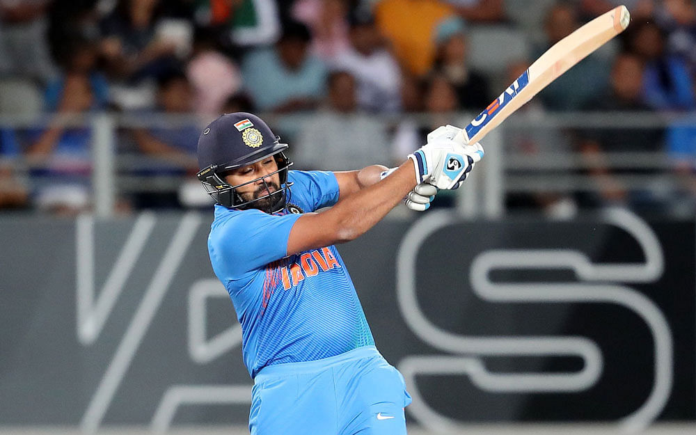 India’s Rohit Sharma plays a shot during the second Twenty20 international cricket match between New Zealand and India in Auckland on 8 February 2019. Photo: AFP