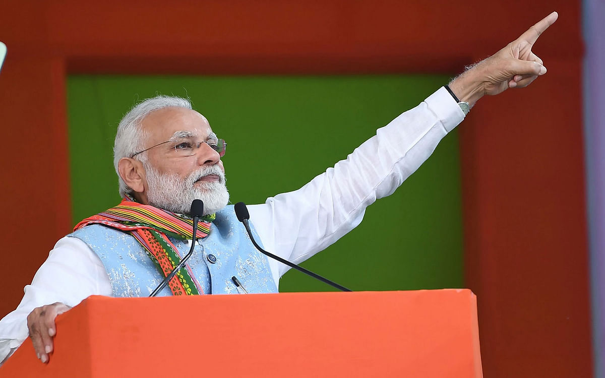 This handout photograph released by India’s Press Information Bureau (PIB) on 9 February, 2019 shows Indian prime minister Narendra Modi inaugurating development projects, in Agartala, Tripura. Photo: AFP