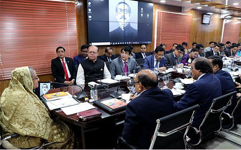 Prime mimister Sheikh Hasina addressing officials at the LGRD and cooperatives ministry on Sunday—Photo: BSS