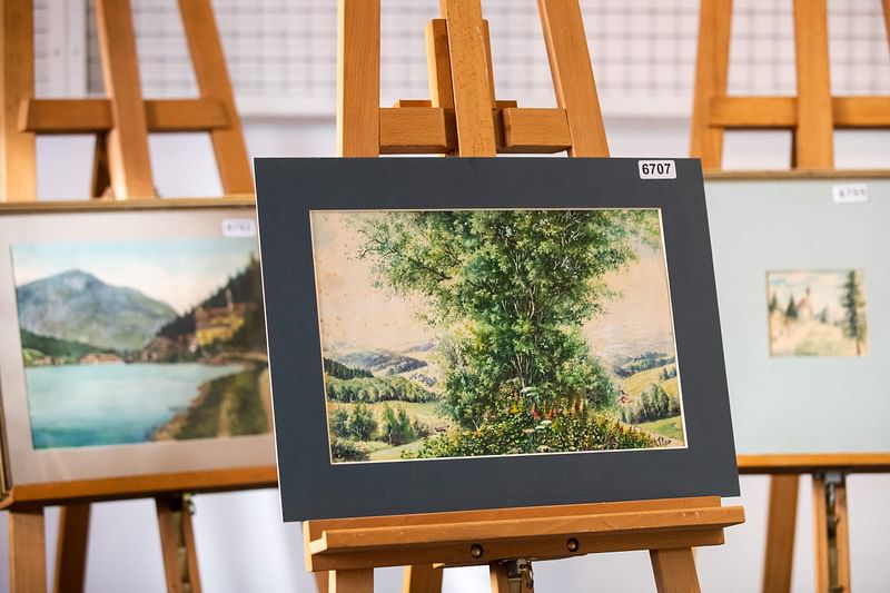 The watercolour entitled `Buschgruppe` (bush group) signed `A. Hitler`, which was on display at the Weidler auction house in Nuremberg in the southern city of Nuremberg. Photo: AFP