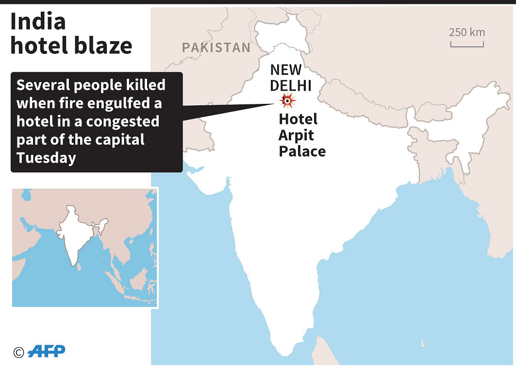 Map showing New Delhi in India where several people were killed in a hotel fire on Tuesday. Photo: AFP