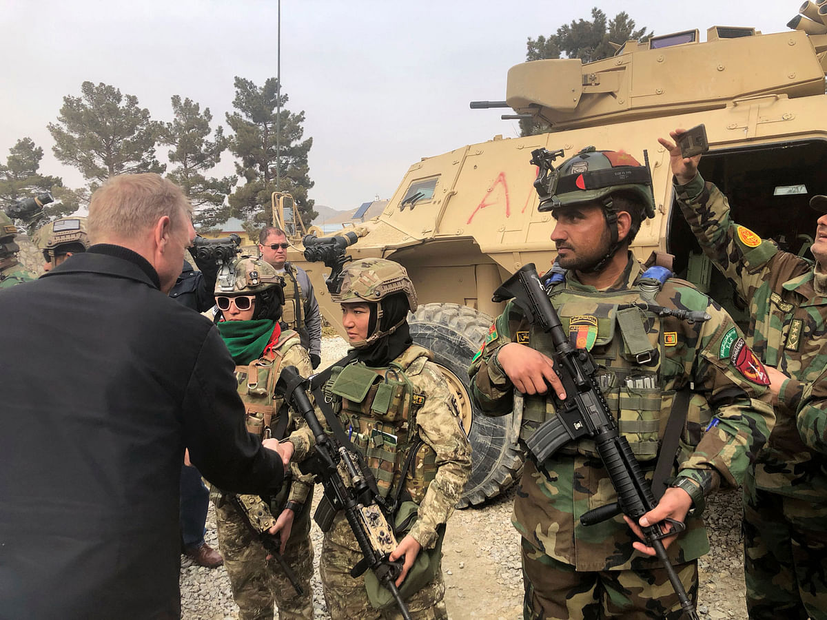 Acting US defence secretary Patrick Shanahan meets with Afghan commandos at Camp Morehead in Kabul, Afghanistan 11 February. Photo: Reuters