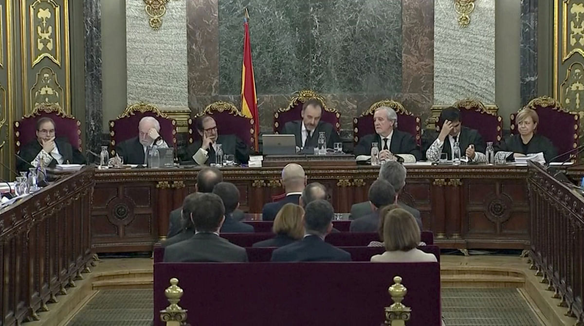 A general view shows the trial of jailed Catalan separatist leaders in Supreme Court in Madrid, Spain, 12 February 2019. Photo: Reuters  12 Catalan separatists` trial begins in Madrid