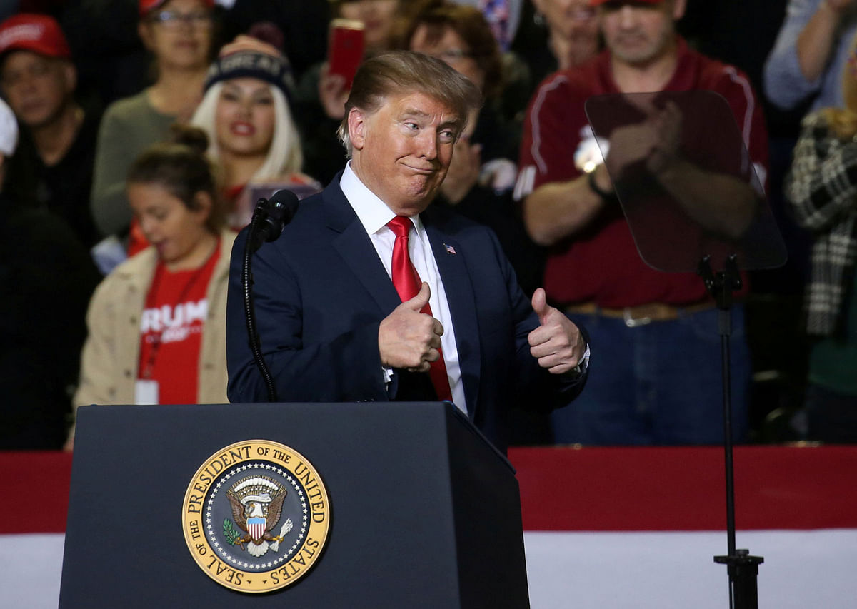 US president Donald Trump gestures during a campaign rally at El Paso County Coliseum in El Paso, Texas, US, 11 February 2019. Photo: Reuters