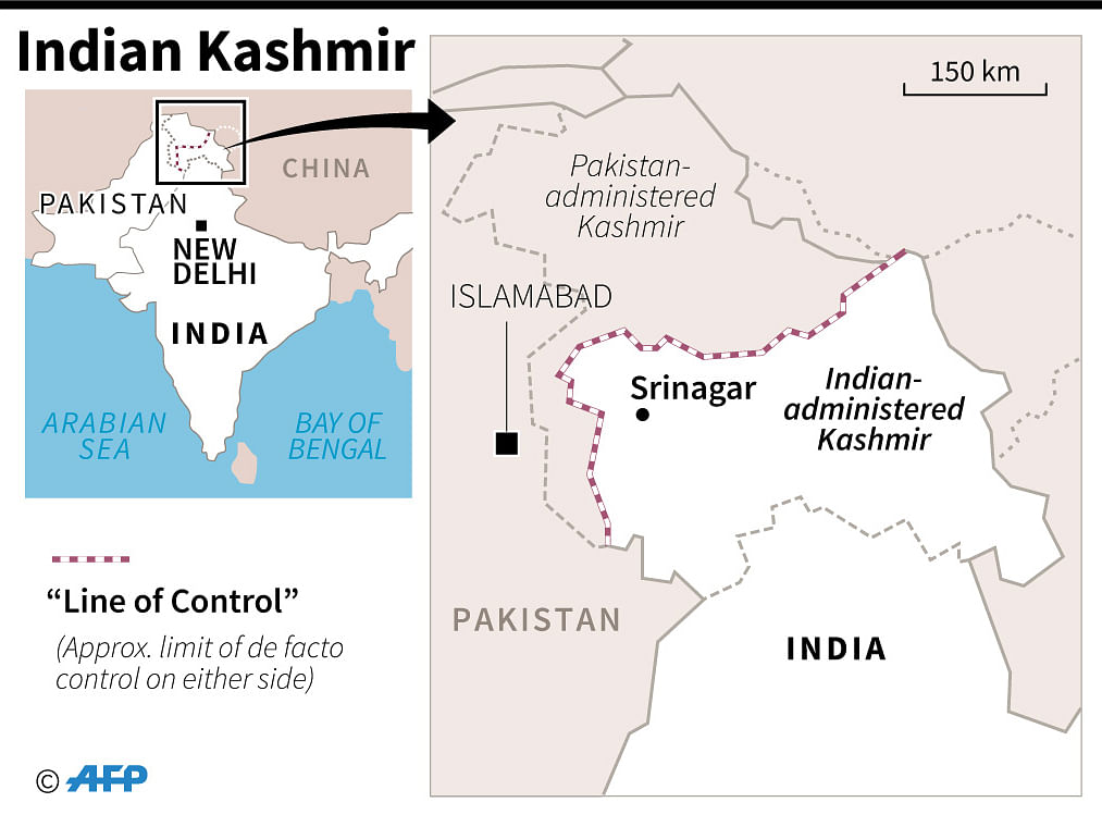 Map locating Srinagar in Indian-administered Kashmir, where at least 12 Indian soldiers were killed Thursday. Photo: AFP
