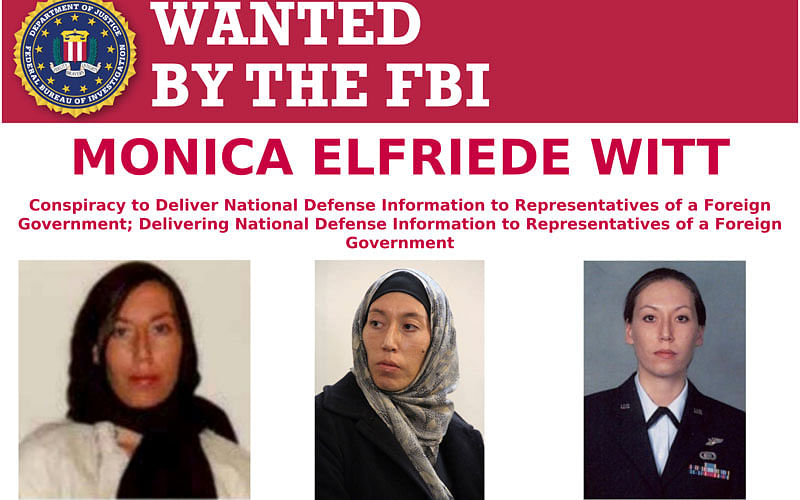 This image provided by the FBI shows part of the wanted poster for Monica Elfriede Witt. The former US Air Force counterintelligence specialist who defected to Iran despite warnings from the FBI has been charged with revealing classified information to the Tehran government, including the code name and secret mission of a Pentagon program, prosecutors said Wednesday, 13 February 2019. Photo: AP