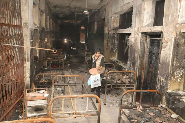 One of the several destroyed wards of Suhrawardy Medical College and Hospital in the fire. Photo: Sajid Hossain