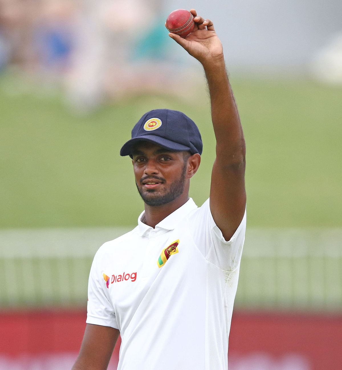 Sri Lanka`s Lasith Embuldeniya celebrates his 5 wicket haul during the third day of the first Cricket Test between South Africa and Sri Lanka at the Kingsmead Stadium in Durban. Photo: AFP