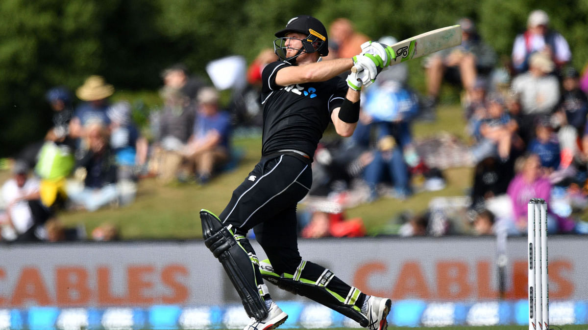 New Zealand`s Martin Guptill plays a shot during the second one-day international cricket match between New Zealand and Bangladesh at Hagley Oval in Christchurch on 16 February 2019. Photo: AFP