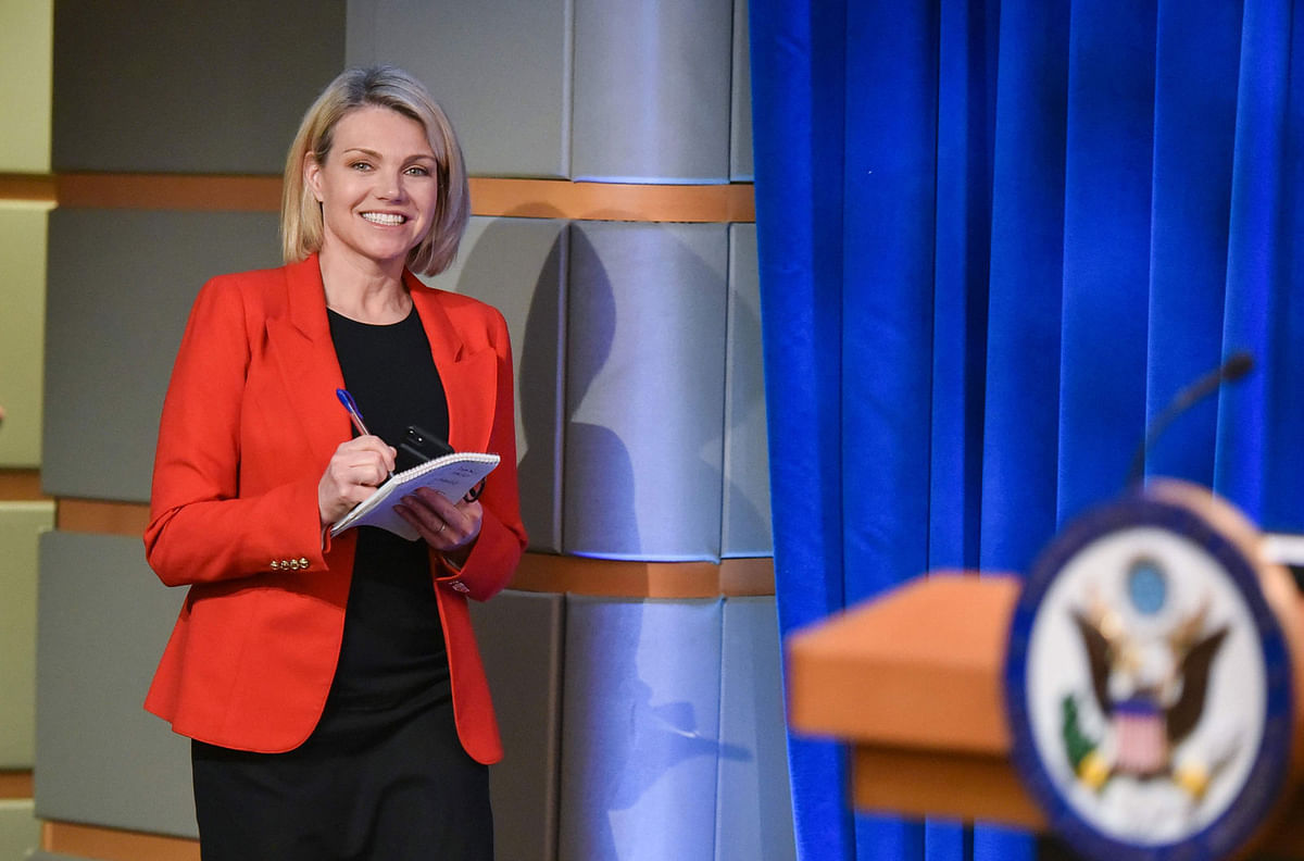 In this file photo US State Department spokesperson Heather Nauert arrives for the release of the 2017 Annual Report on International Religious Freedom on 29 May 2018, in the Press Briefing Room at the US state department in Washington, DC. Photo: AFP