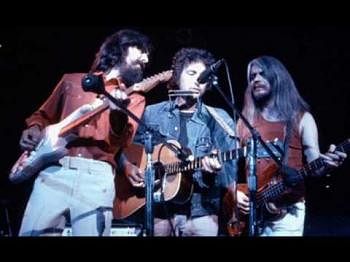 George Harrison ( L) Bob Dylan (C) and Leon Russell (R) perform at `A concert for Bangladesh` in Madison Square Garden on 1 August 1971. Photo: Collected