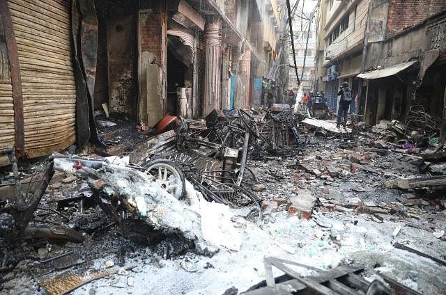 The lane destroyed by the fire in Chawakbazar area of Dhaka. Prothom Alo File Photo
