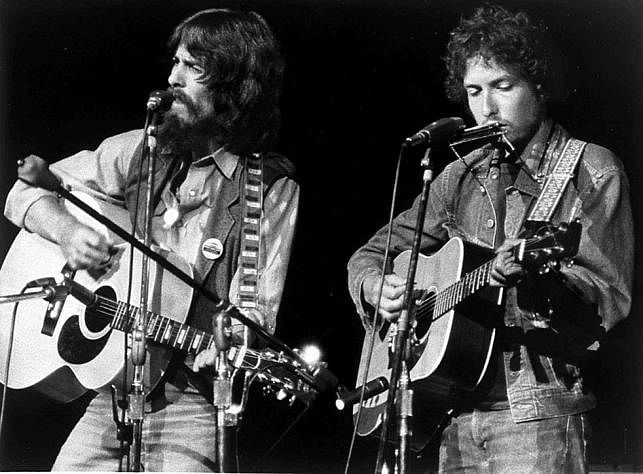 George Harrison and Bob Dylan perform at `A concert for Bangladesh` in Madison Square Garden on 1 August 1971. Photo: Collected