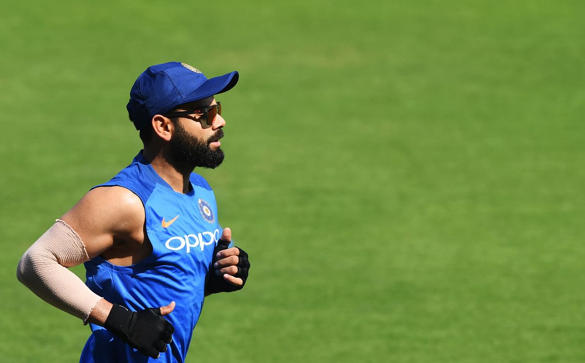 Indian cricket team`s captain Virat Kohli attends a training session at the Dr. Y.S. Rajasekhara Reddy ACA–VDCA Cricket Stadium in Visakhapatnam on 23 February 2019. Photo: AFP