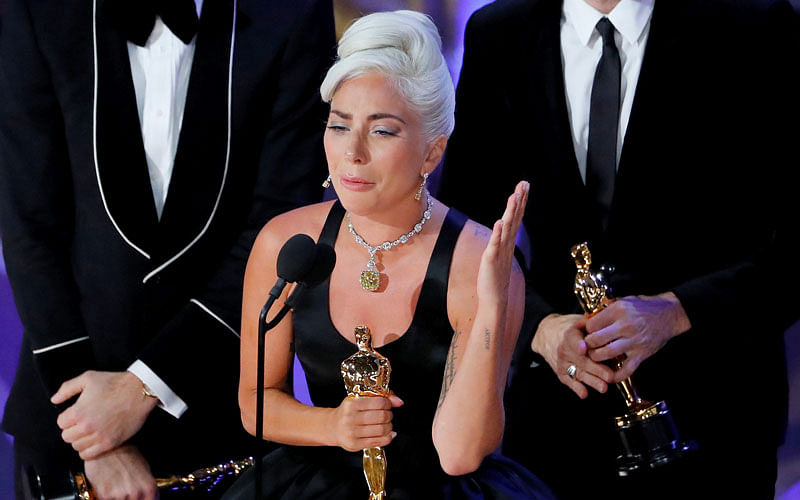 Lady Gaga accepts the Best Original Song award for “Shallow” from “A Star Is Born “ in Hollywood, Los Angeles. Photo: Reuters