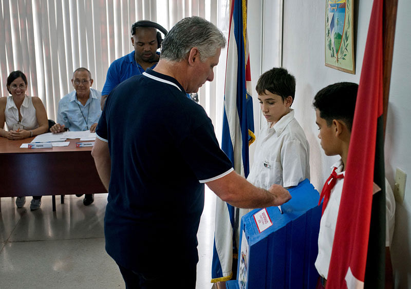 Cuban president Miguel Diaz-Canel casts his vote in the referendum for the new Cuban Constitution in Havana, on 24 February 2019. Photo: AFP