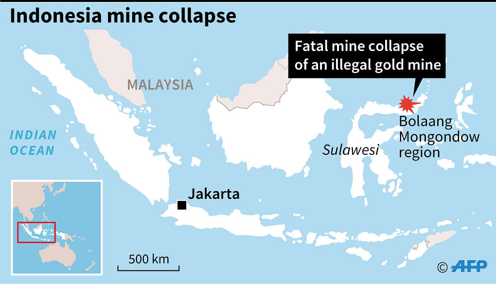 Map locating the site of a fatal mine accident in Indonesia. Photo: AFP