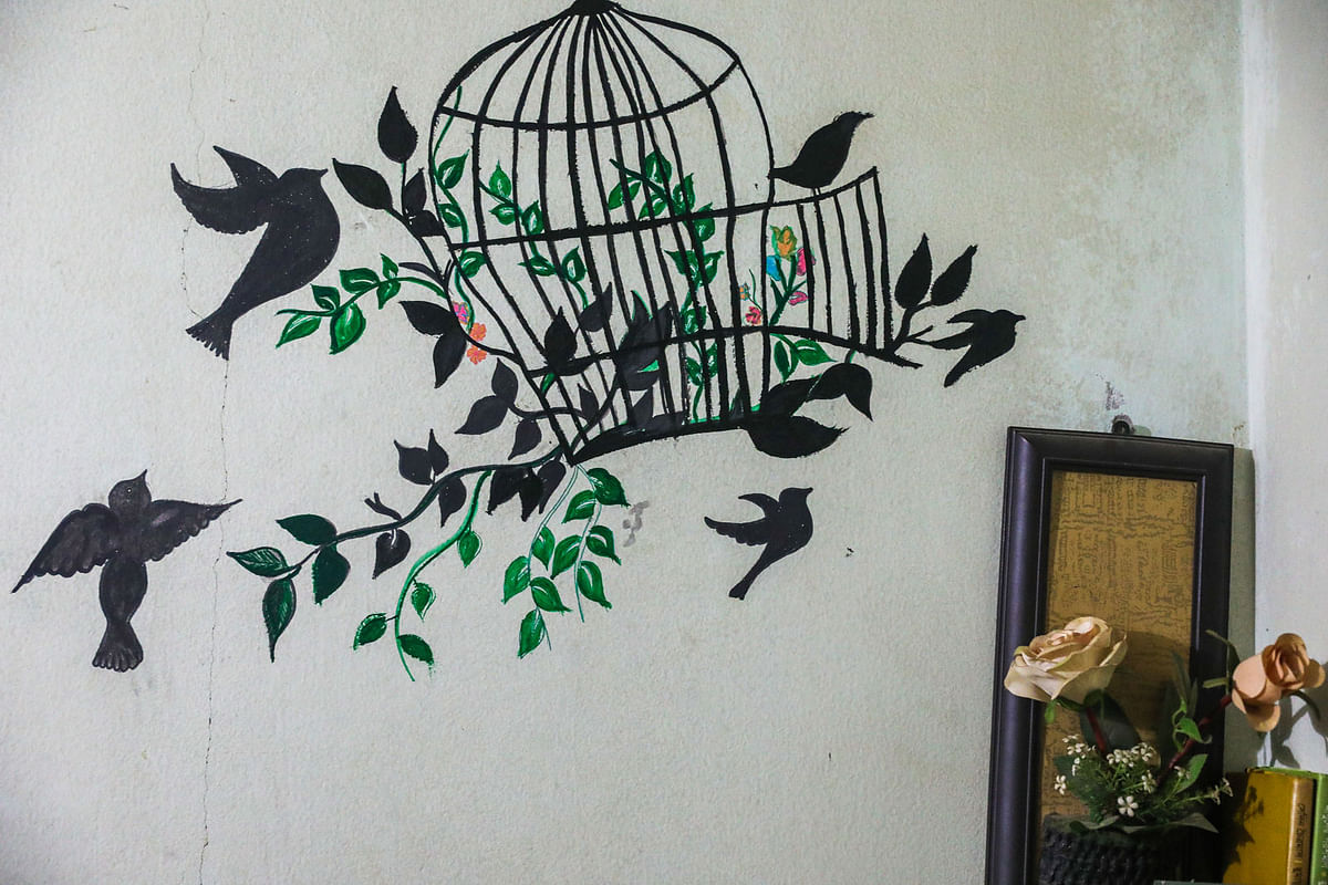 A wall painting by Rehnuma Tarannum Dola, a university student missing in the recent fire at Dhaka`s Chawkbazar that killed at least 69. The picture was captured from Lalbagh on 26 February by Dipu Malakar