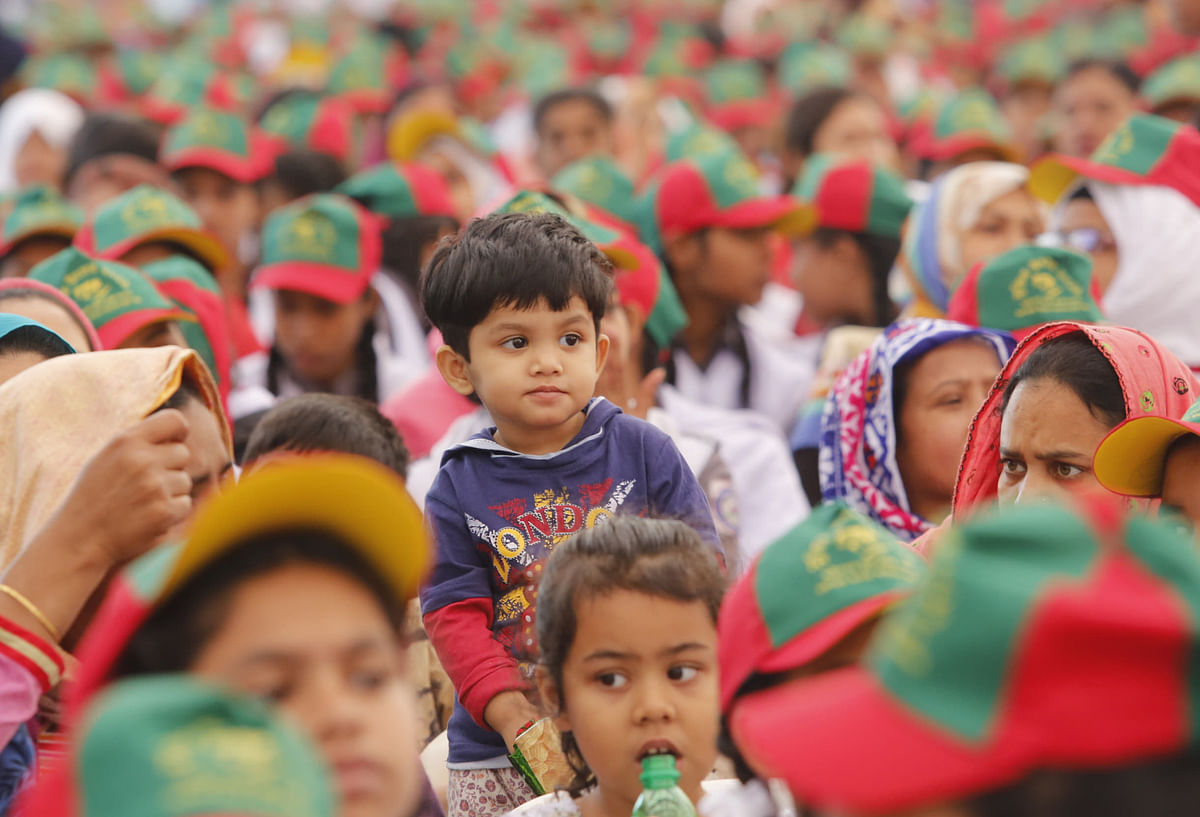 A child at the freedom festival (Muktir Utsav) arranged by the Liberation War Museum at the central playing grounds of Dhaka University in Dhaka on 1 March. Photo: Hassan Raja