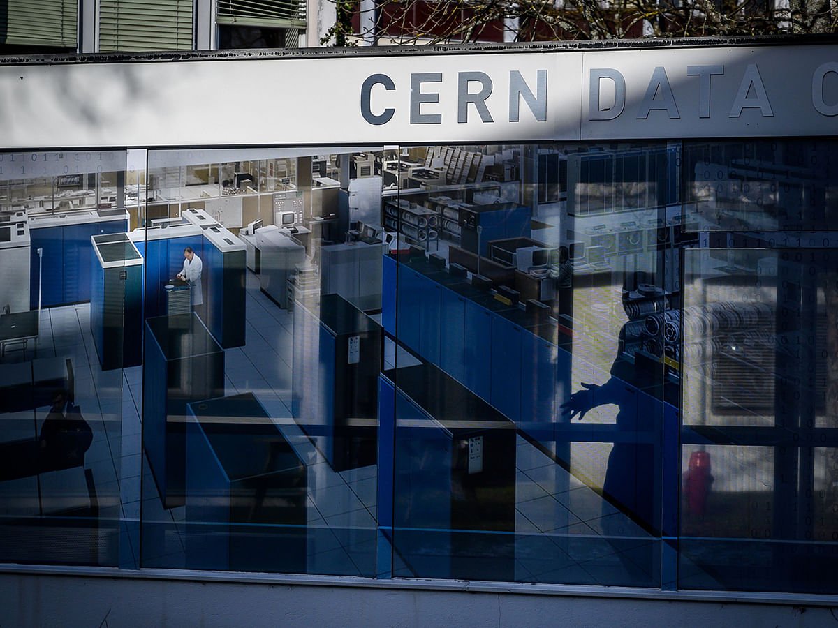 A picture shows the entrance of the date centre of the European Organisation for Nuclear Research (CERN) on 29 January 2019, in Meyrin, near Geneva. Photo: AFP