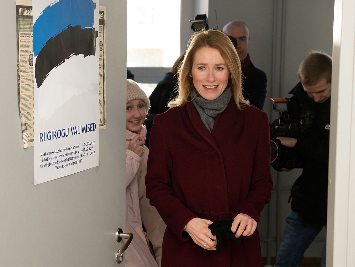Kaja Kallas, leader of the Reform Party arrives to vote in a polling station during Estonia`s general election in Tallin, on 3 March 2019. Photo: AFP