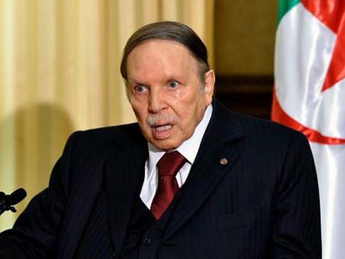 In this file photo taken on 10 April 2016 Algerian president Abdelaziz Bouteflika meets with the French prime minister at his residence during an official visit on 10 April 2016 in Zeralda, a suburb of the capital Algiers. Photo: AFP