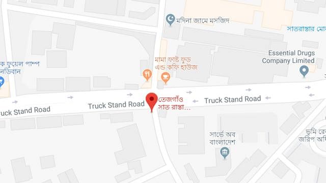 RMG workers block Tejgaon`s Saat Rasta intersection road in Dhaka. Photo: Google Map grab