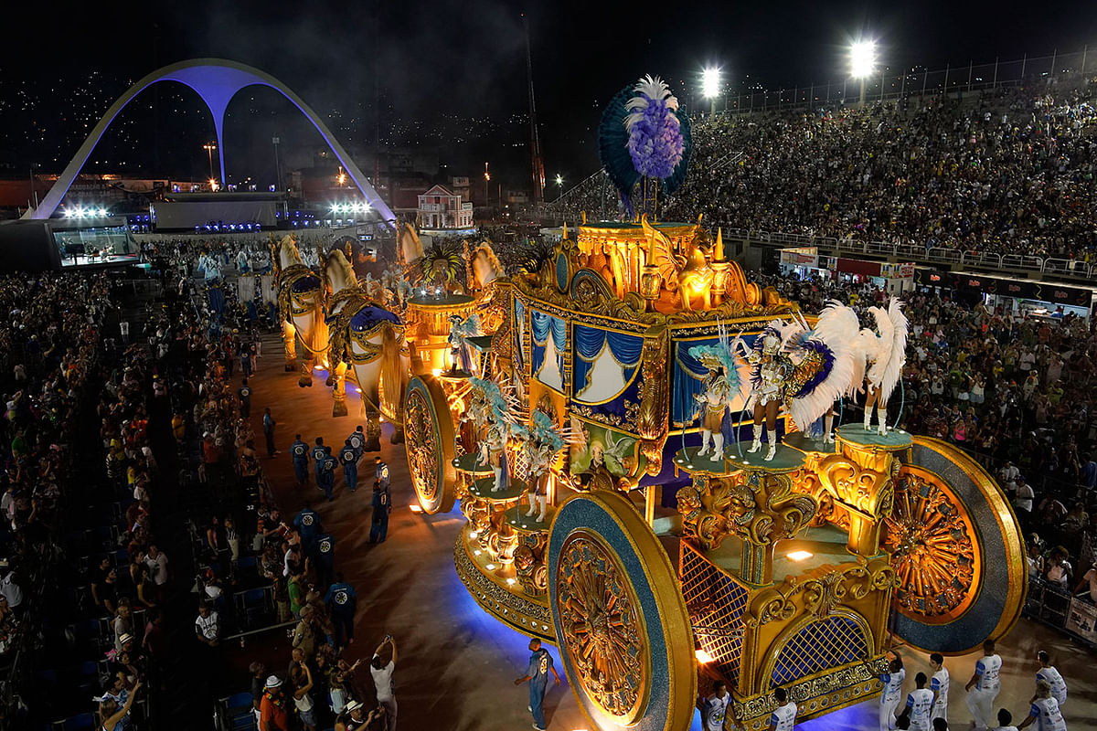 Performers from the Vila Isabel samba school parade during Carnival celebrations at the Sambadrome in Rio de Janeiro, Brazil on 4 March. Photo: AP
