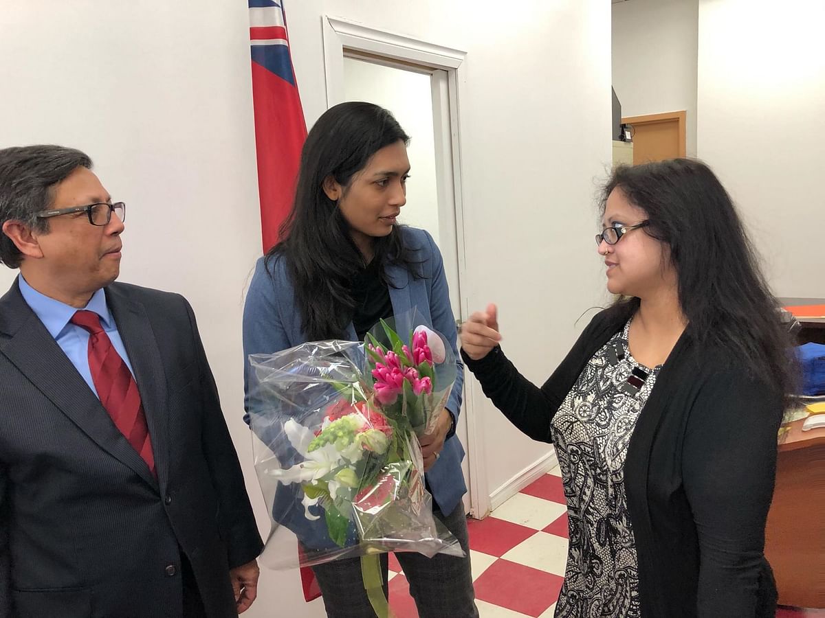 MPP Doly Begum receives bouquet from organisers