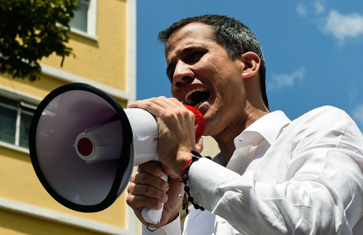 Venezuelan opposition leader and self-proclaimed acting president Juan Guaido speaks during a demo in Caracas on 9 March. Photo: Reuters