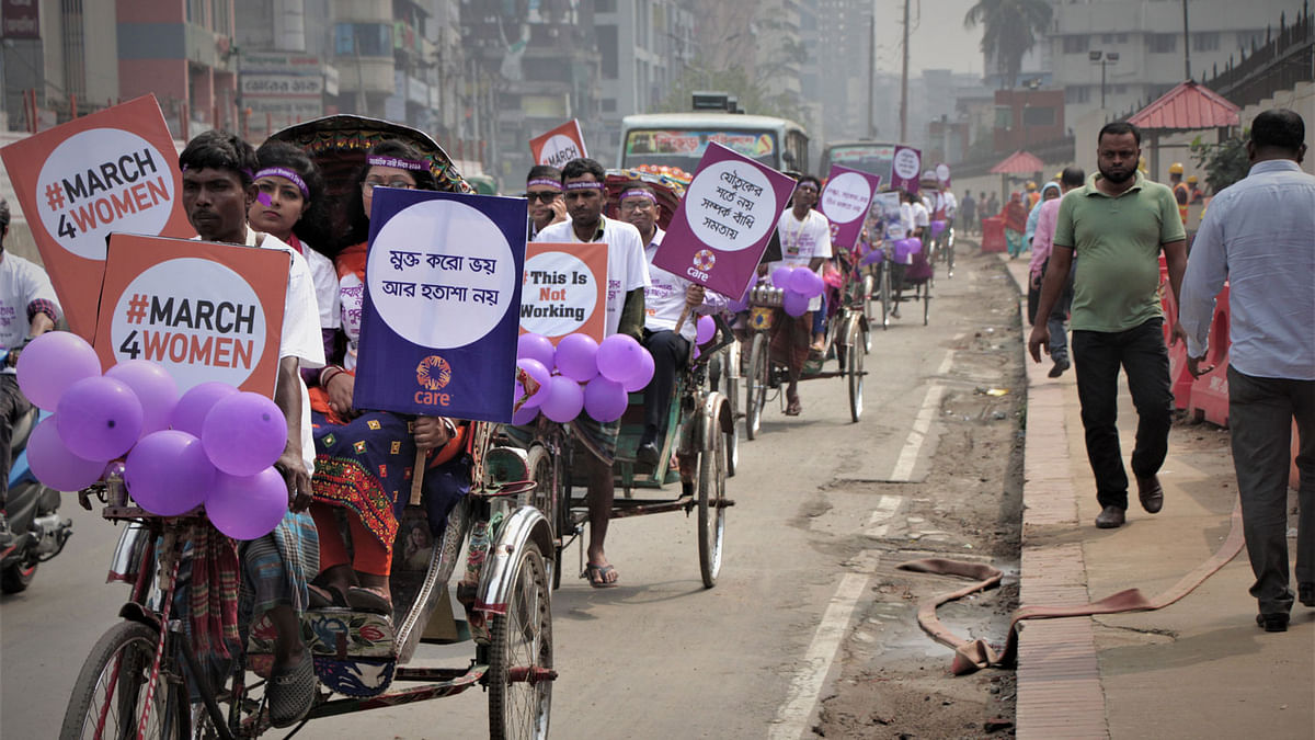 CARE Bangladesh organised a colourful rickshaw rally in Dhaka on Monday to mark the International Women’s Day.