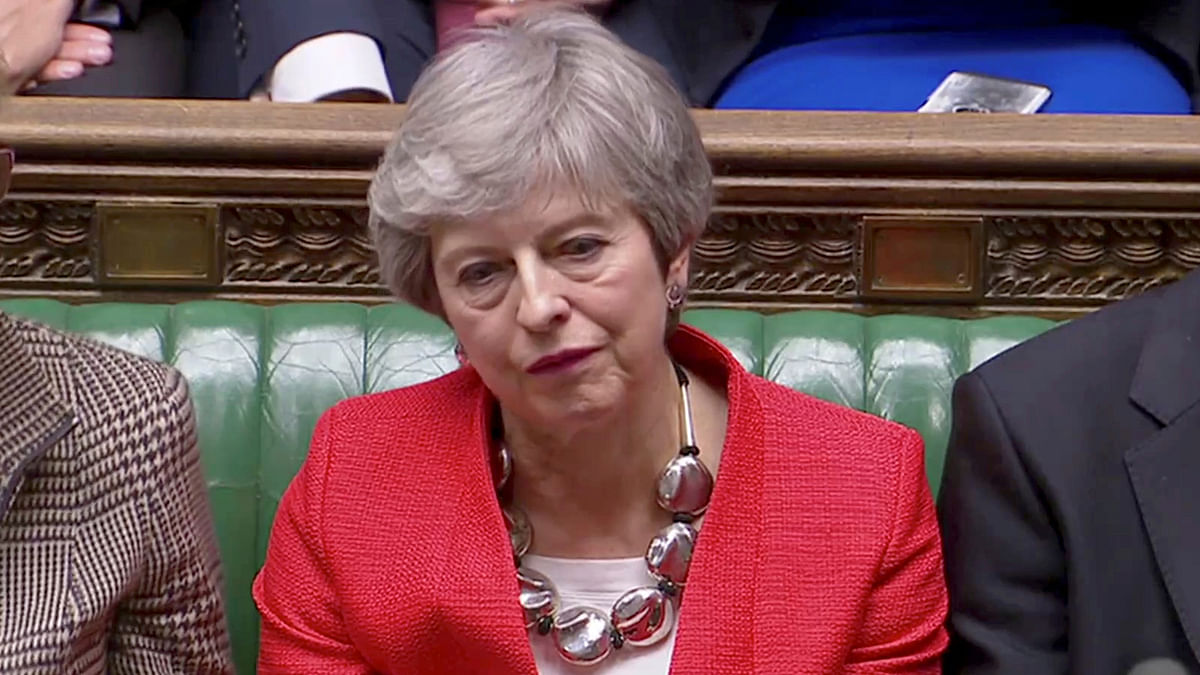 British prime minister Theresa May reacts after tellers announced the results of the vote Brexit deal in Parliament in London, Britain on 12 March in this screen grab taken from video. Photo: Reuters