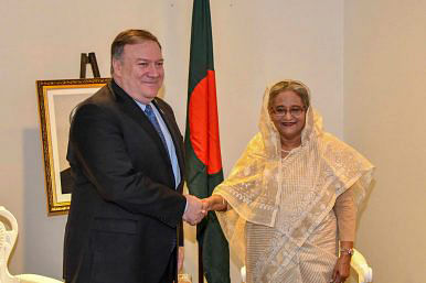 US secretary of state Mike Pompeo meets with Bangladeshi prime minister Sheikh Hasina on the margins of the United Nations General Assembly in New York City on 28 September 2018. -- Photo: US state department