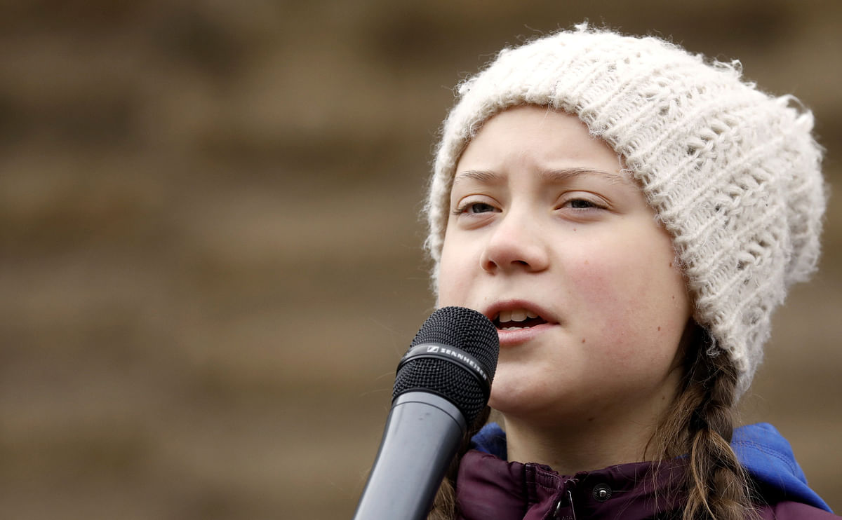 16-year-old Swedish environmental activist Greta Thunberg is seen on stage as she takes part in a protest claiming for urgent measures to combat climate change, in Hamburg, Germany, on 1 March, 2019. Photo: Reuters