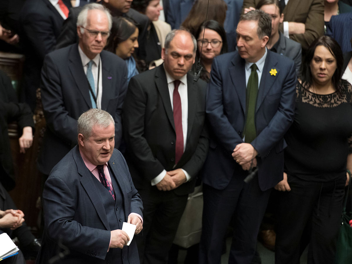 Ian Blackford, leader of the Scottish National Party (SNP) in the House of Commons, speaks in Parliament, following the vote on Brexit in London, Britain, on 13 March 2019. Photo: Reuters