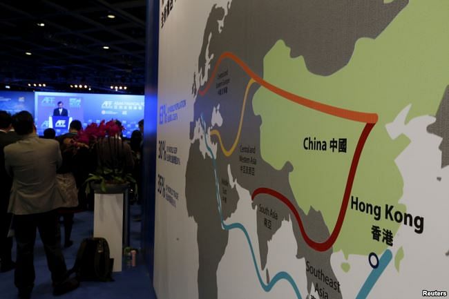 A map illustrating China`s silk road economic belt and the 21st century maritime silk road, or the so-called `One Belt, One Road` megaproject, is displayed at the Asian Financial Forum in Hong Kong, China, on 18 January 2016. -- Photo: Reuters
