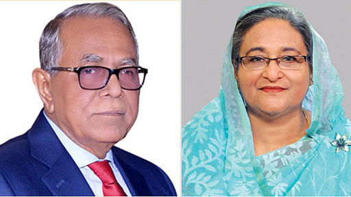 President M Abdul Hamid (L) and prime minister Sheikh Hasina. BSS File Photo