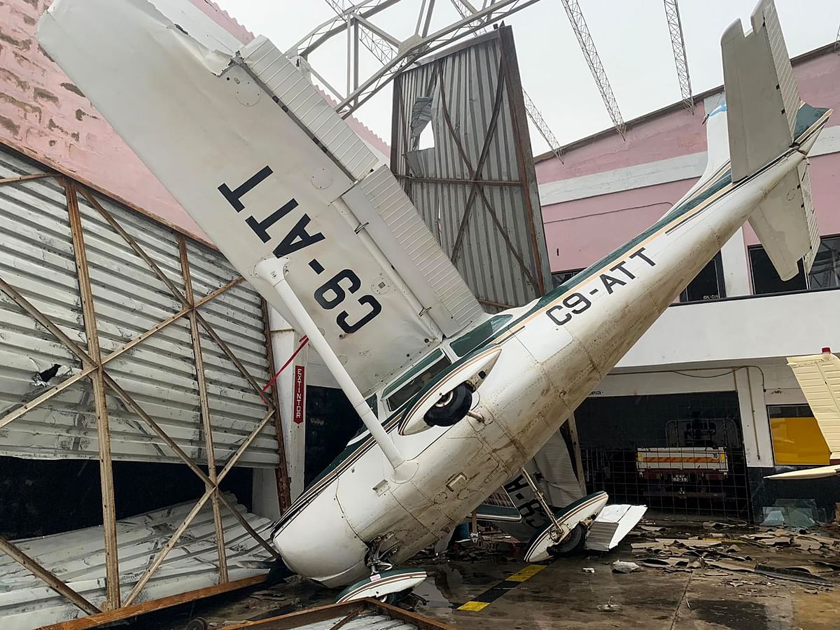 This handout picture taken on 18 March, 2019 by the United Nations World Food Programme (WFP) shows damages at the airport in Beira, Mozambique, in the aftermath of the passage of the cyclone Idai. Photo: AFP