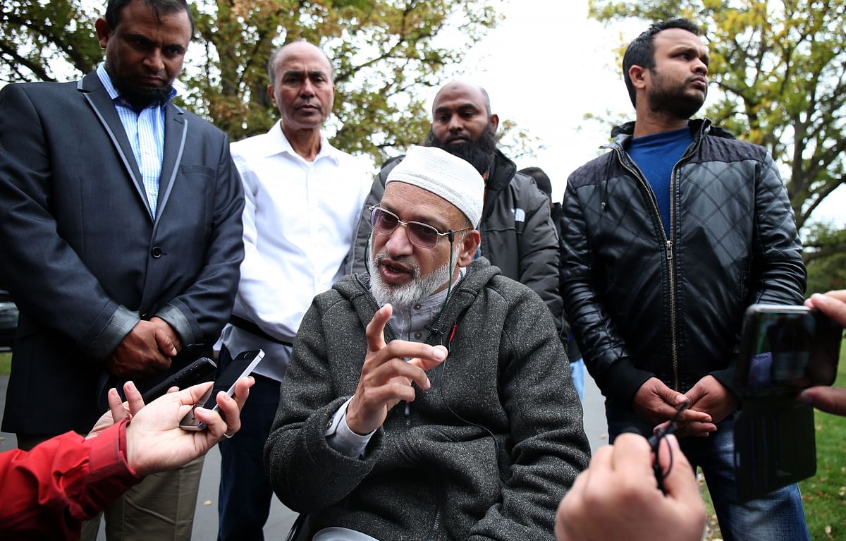 Farid ahmed: Farid Ahmed, who survived the Al Noor mosque shootings but his wife Husna was killed, speaks to the media in Christchurch on 17 March 2019, two days after a shooting incident at two mosques in the city. Photo: AFP