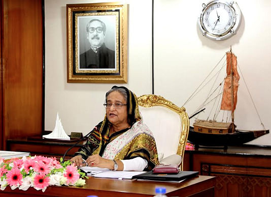 Prime minister Sheikh Hasina speaks during the presentation of Moheshkhali-Matarbari Integrated Infrastructure Development Initiative (MIDI) Project at her office on Thursday morning. Photo: BSS
