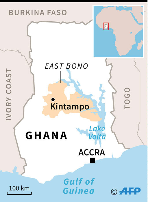 Map locating fatal bus crash in Kintampo, Ghana / AFP